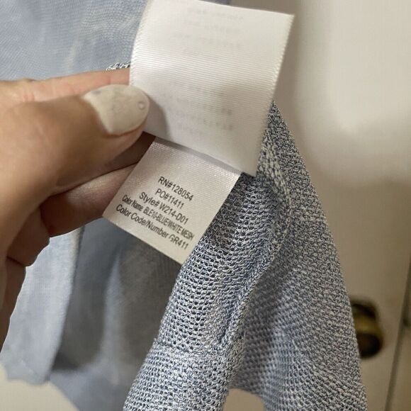 AYR Blue white mesh Short sleeve frayed hem shift dress size Large - Picture 5 of 8